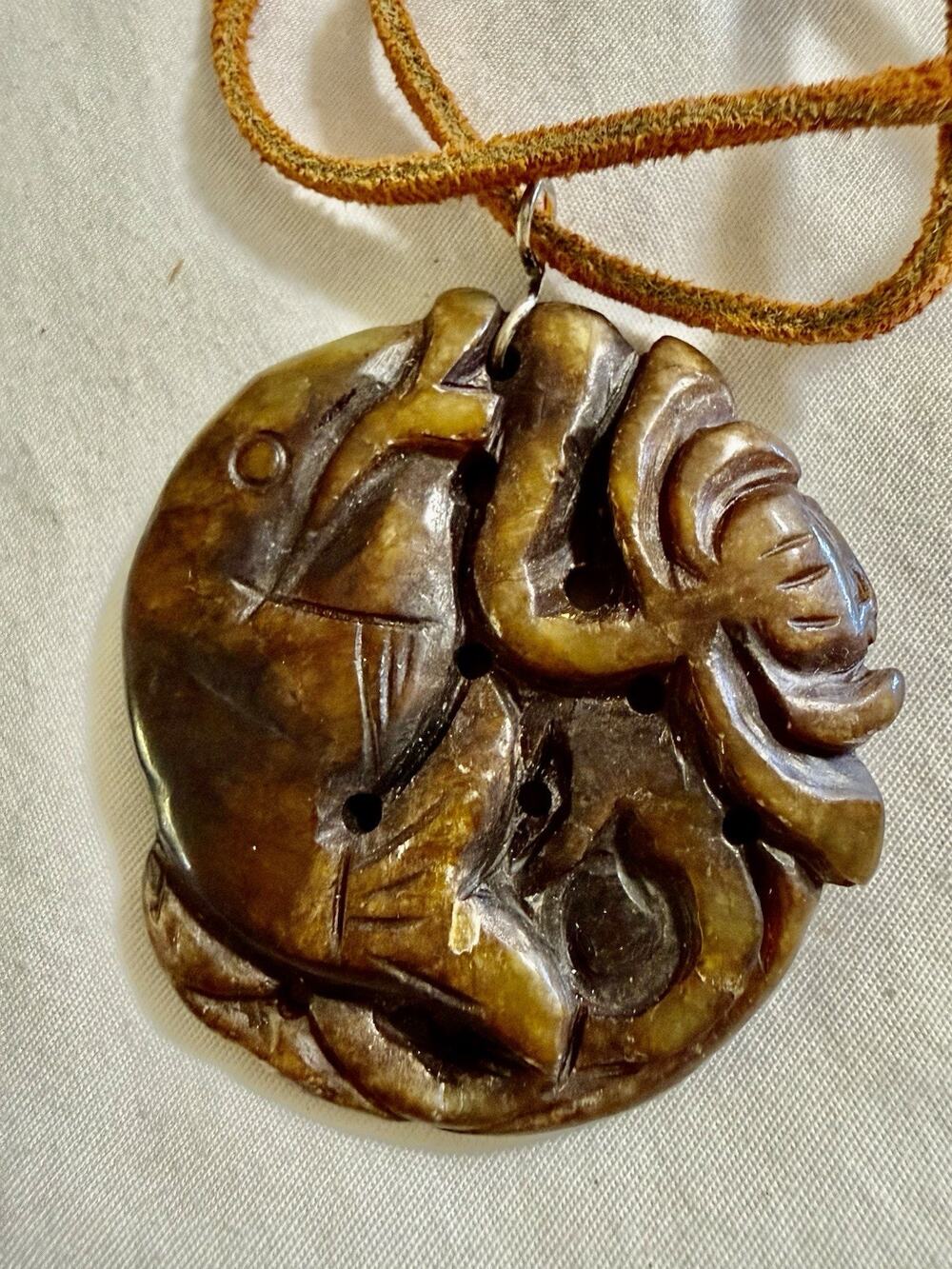 Vintage Antique Jade Pendant Lucky Fish Amber Brownish Chinese?